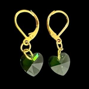 Emerald Green Crystal heart earrings Gold plated